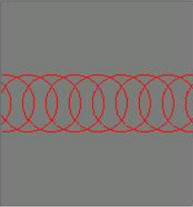 Círculos separados uniformemente que representan los pulsos láser para el grabado por láser. Los círculos son distantes en comparación con el grabado láser.