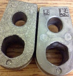 Figure 10: Photo of 2 samples after 20 seconds shot blast with S460 balls.