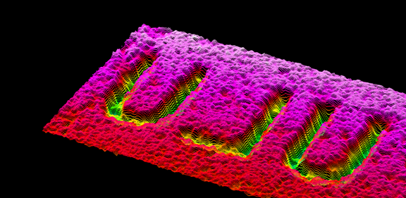 A 3D rendering of a marked surface. The average depth of the characters is 1.60 mm, and the characters’ height is 8 mm.
