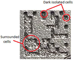 Figure 7: Close-up of an 100% filled DMC post-shotblast