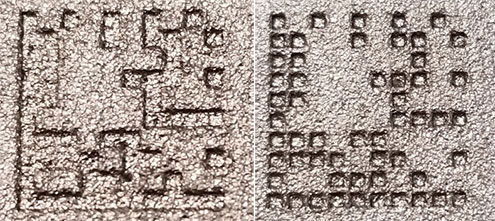 Figure 10: Close-ups of an 100% filled DMC (left) and a 80% filled DMC (right). The cell size (SC) is 1 mm.