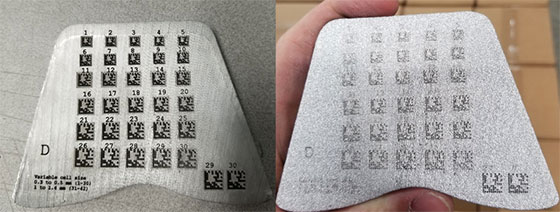 Figure 13: DMCs with cell sizes ranging from 0.3 mm to 0.55 mm before and after the shotblast procedure.