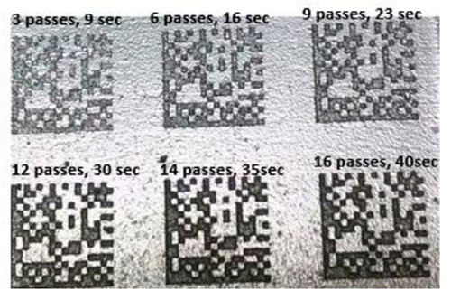 Figure 5 - Influence of marking depth on contrast, after shot blasting and painting.
