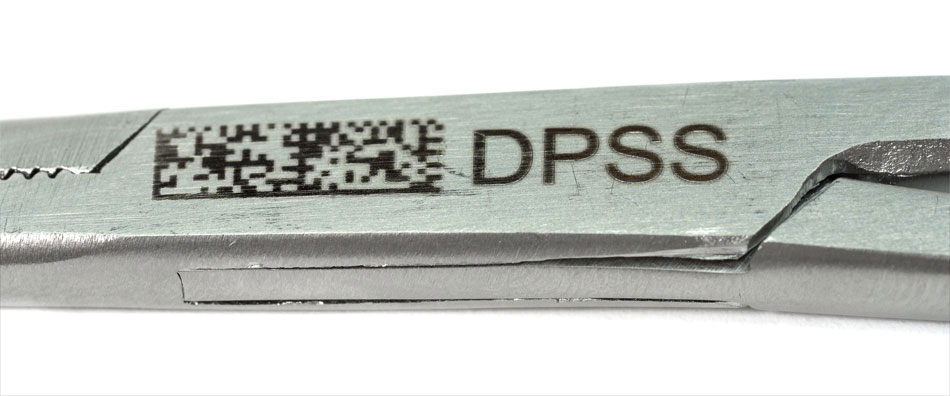 Medical scissors data matrix code laser marking