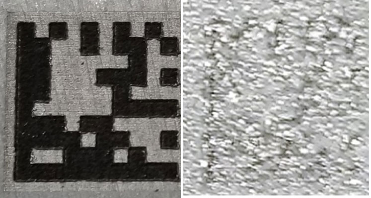 Figure 6: Close-up of a small-cell DMC before and after the shotblast treatment.