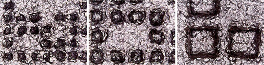 Figure 21: Three DMCs (from left to right SC= 0.5 mm, SC= 0.75 mm, SC= 1.6 mm) taken at a depth of 0.60 mm