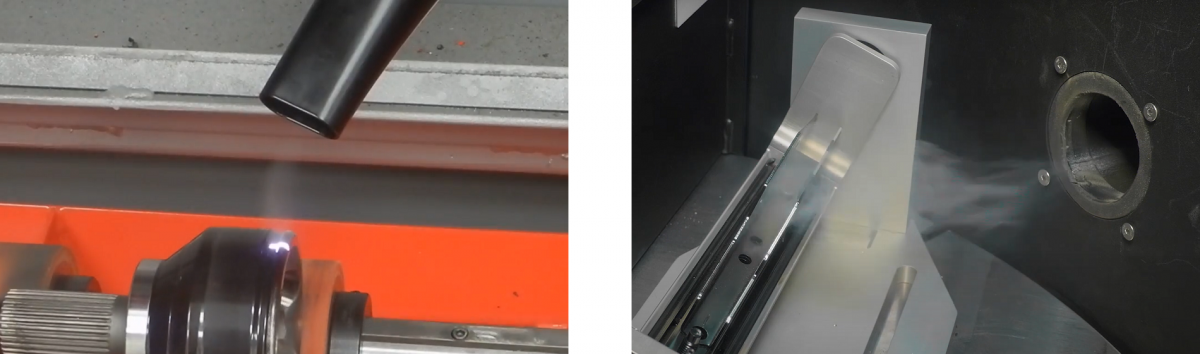 On the left, fume extraction is next to the source of fumes. On the right, fume extraction is as close as possible given mechanical constraints.
