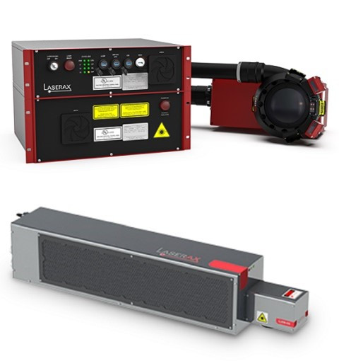 A fiber laser (top) and a CO2 laser (bottom)